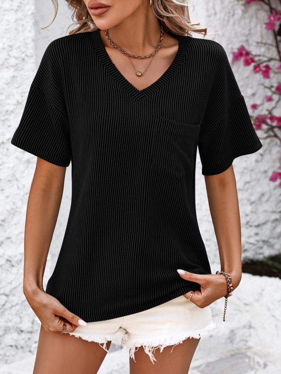 V - Neck Dropped Shoulder T - Shirt - AMVIM