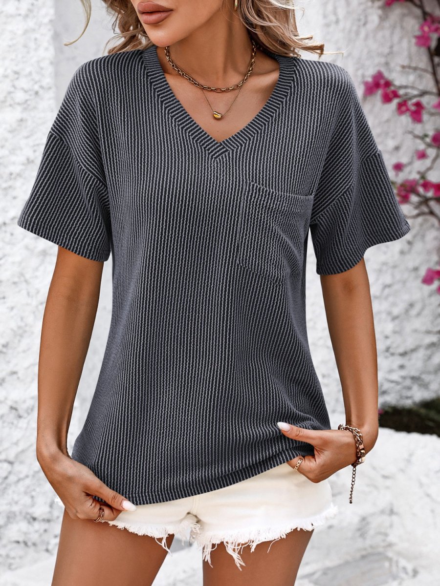 V - Neck Dropped Shoulder T - Shirt - AMVIM
