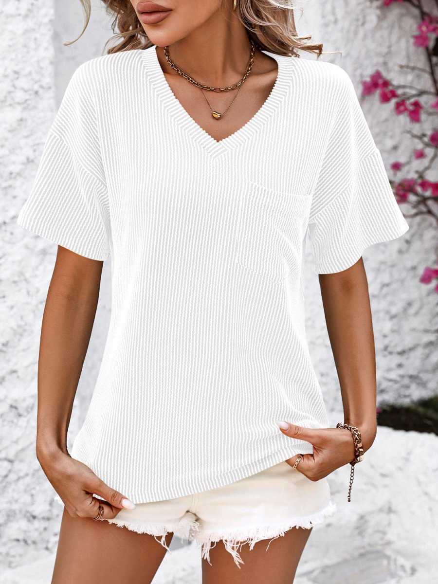 V - Neck Dropped Shoulder T - Shirt - AMVIM