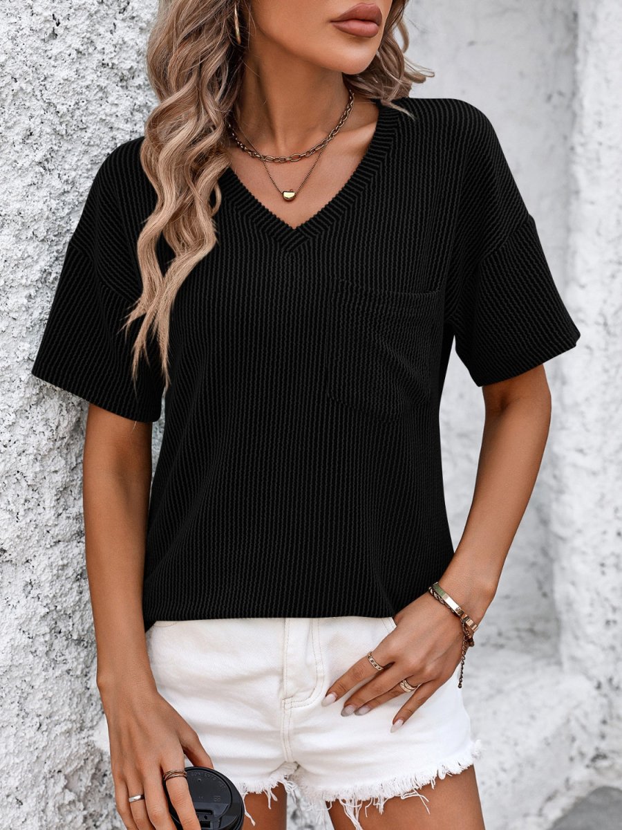 V - Neck Dropped Shoulder T - Shirt - AMVIM