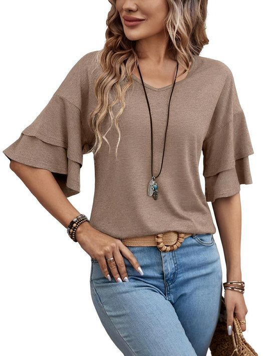 V-Neck Half Sleeve Blouse - AMVIM