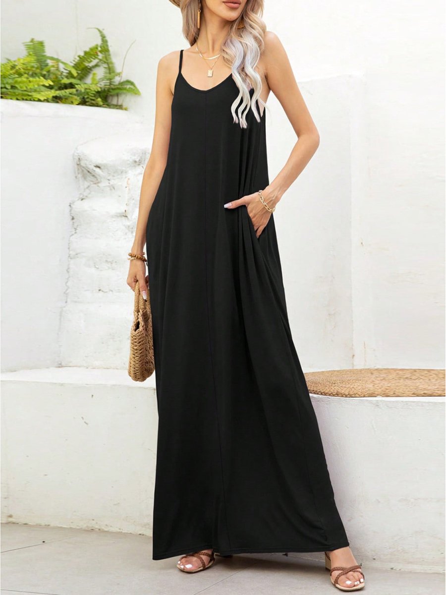 V - Neck Maxi Cami Dress with Pockets - AMVIM