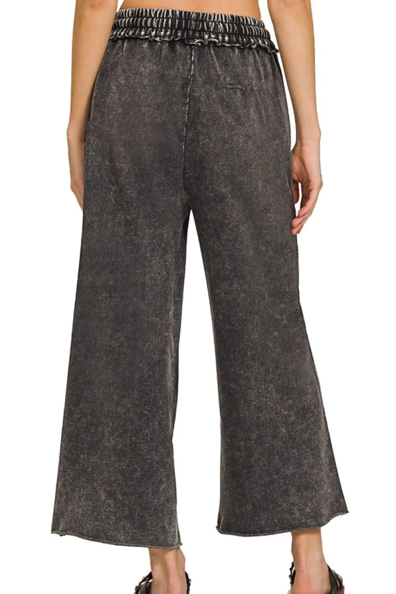 Washed French Terry Palazzo Pants With Pockets – Relax Fit - AMVIM