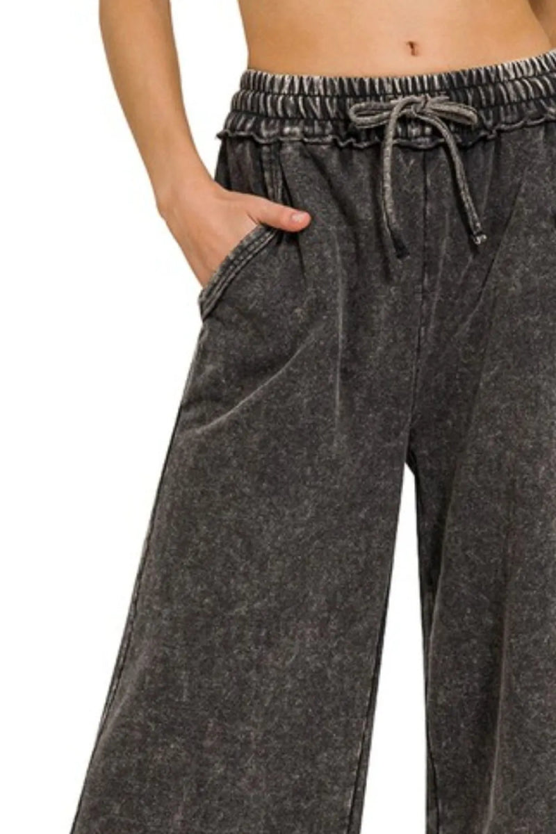 Washed French Terry Palazzo Pants With Pockets – Relax Fit - AMVIM