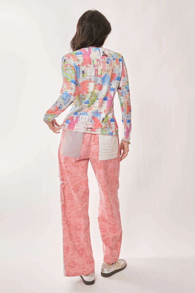 Watercolor Print Long Sleeve T-Shirt – Artistic Fitted Top - AMVIM