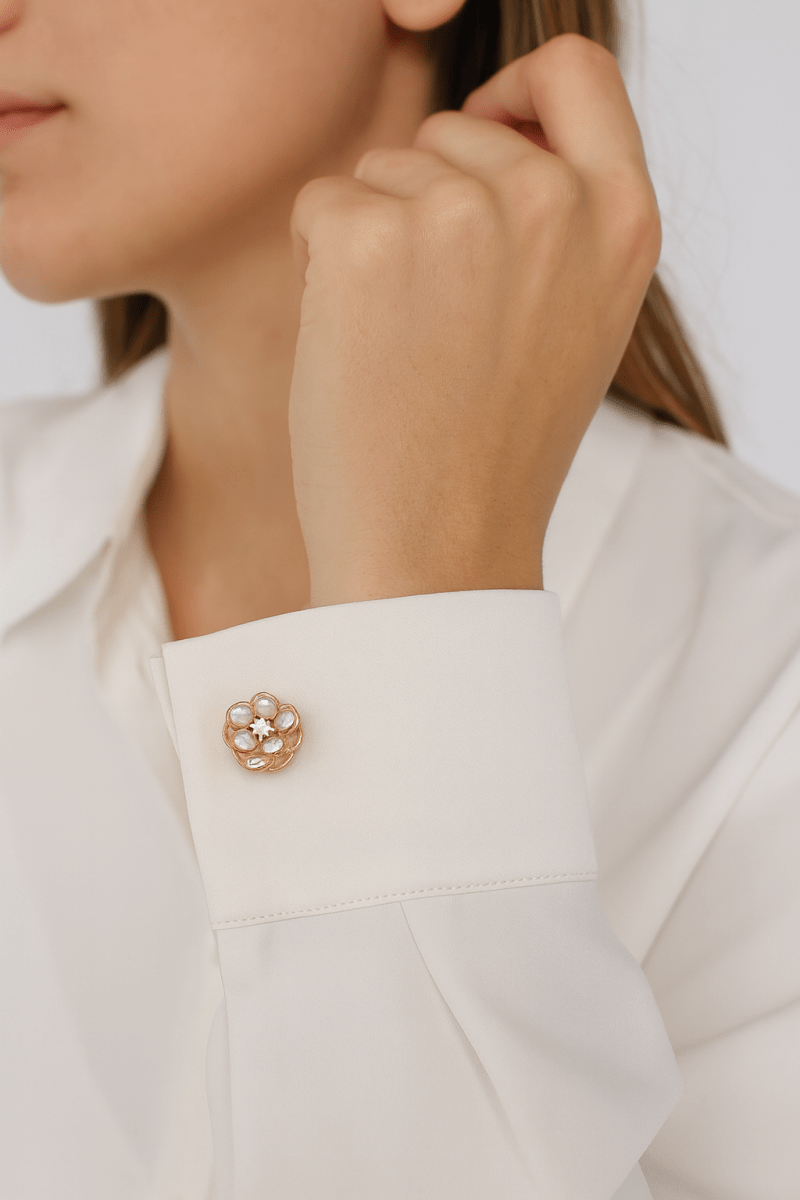 Women’s Camellia Flower Pearl Cufflinks – Elegant Accessory - AMVIM