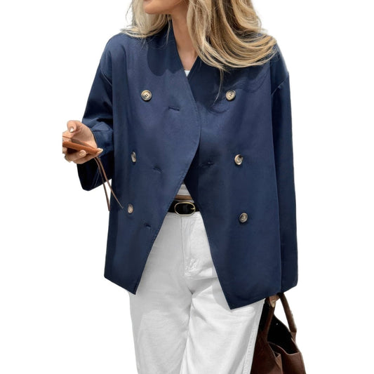 Women's Double Breasted V Neck Trench Coat - AMVIM
