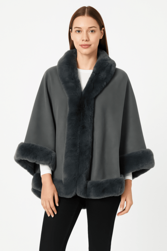 Women's Elegant Faux Fur Open - front Cape Jacket - AMVIM