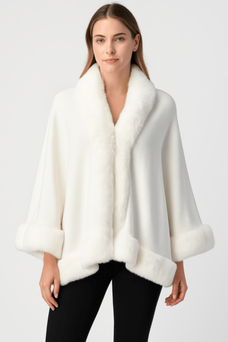 Women's Elegant Faux Fur Open - front Cape Jacket - AMVIM