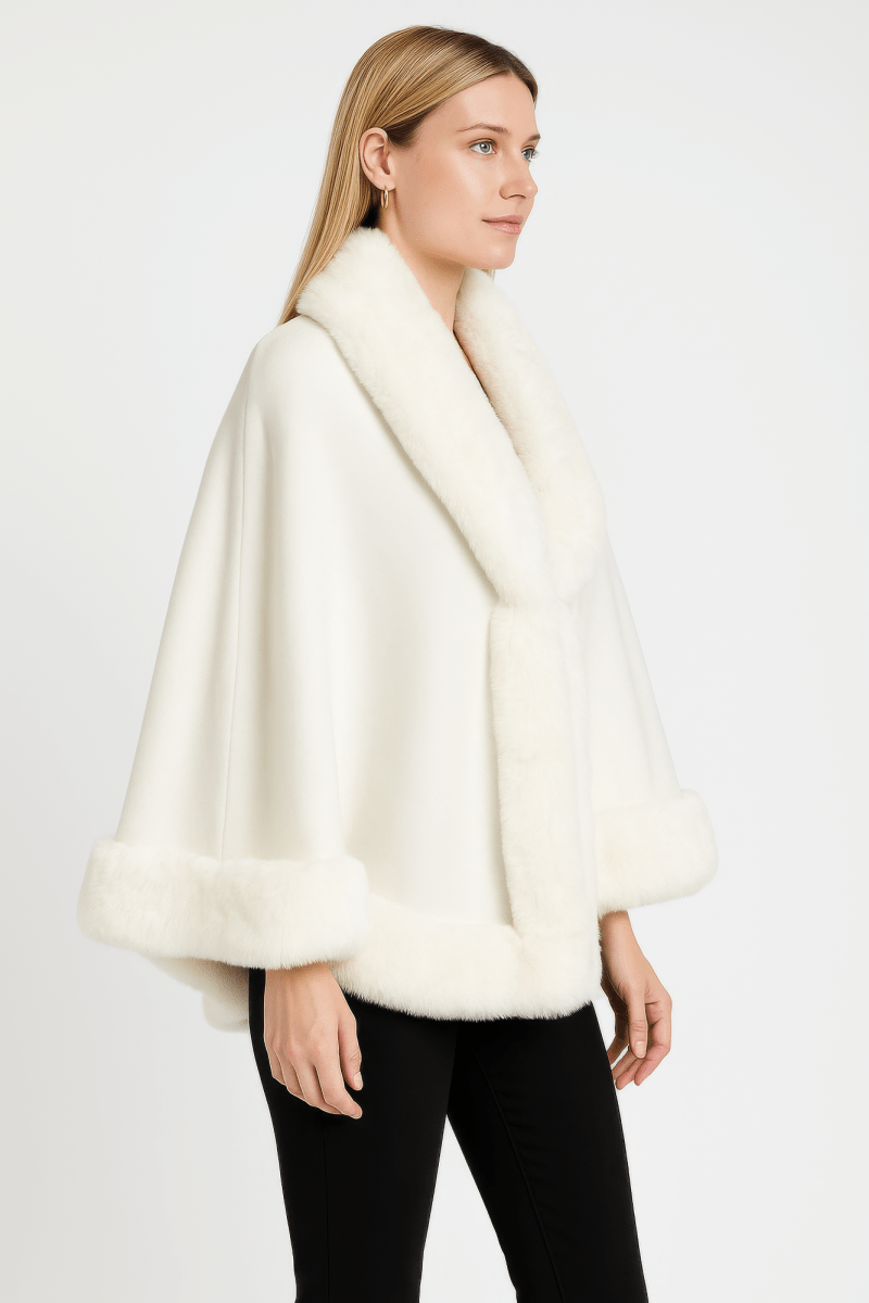 Women's Elegant Faux Fur Open - front Cape Jacket - AMVIM
