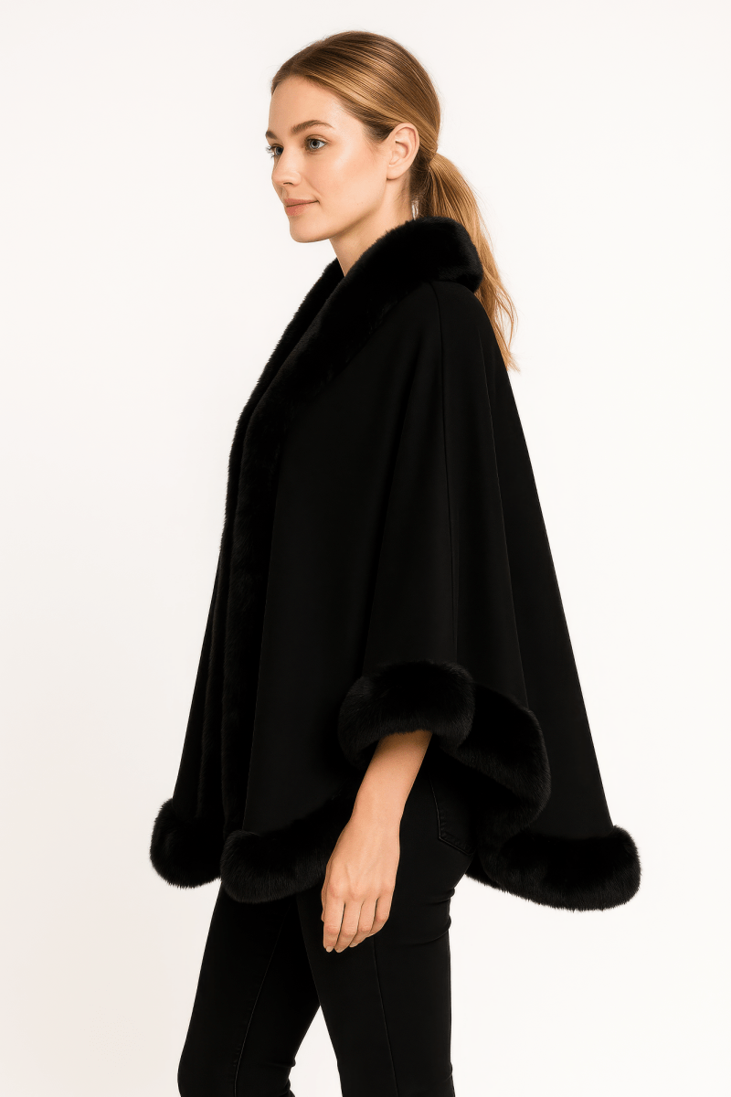 Women's Elegant Faux Fur Open - front Cape Jacket - AMVIM