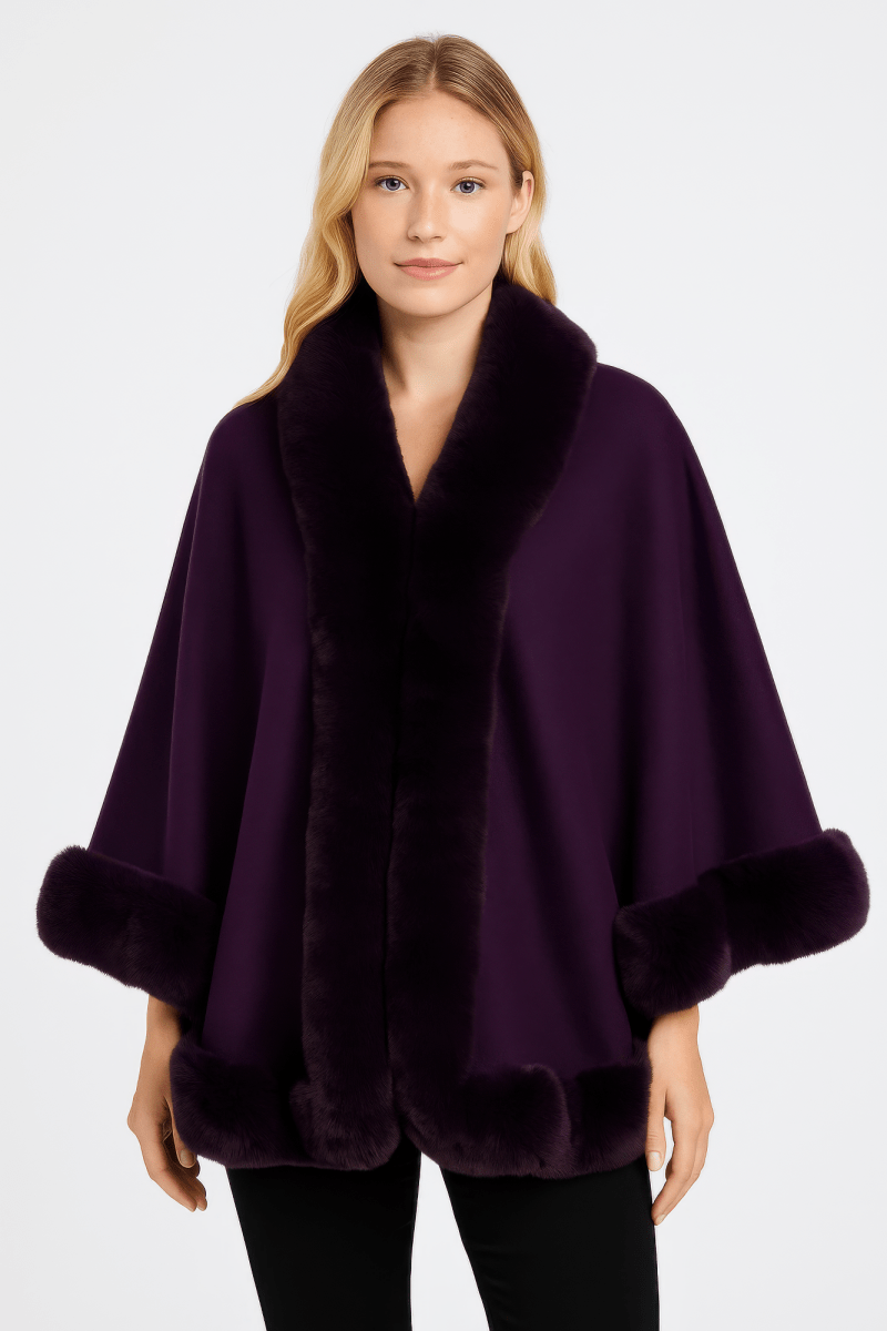 Women's Elegant Faux Fur Open - front Cape Jacket - AMVIM