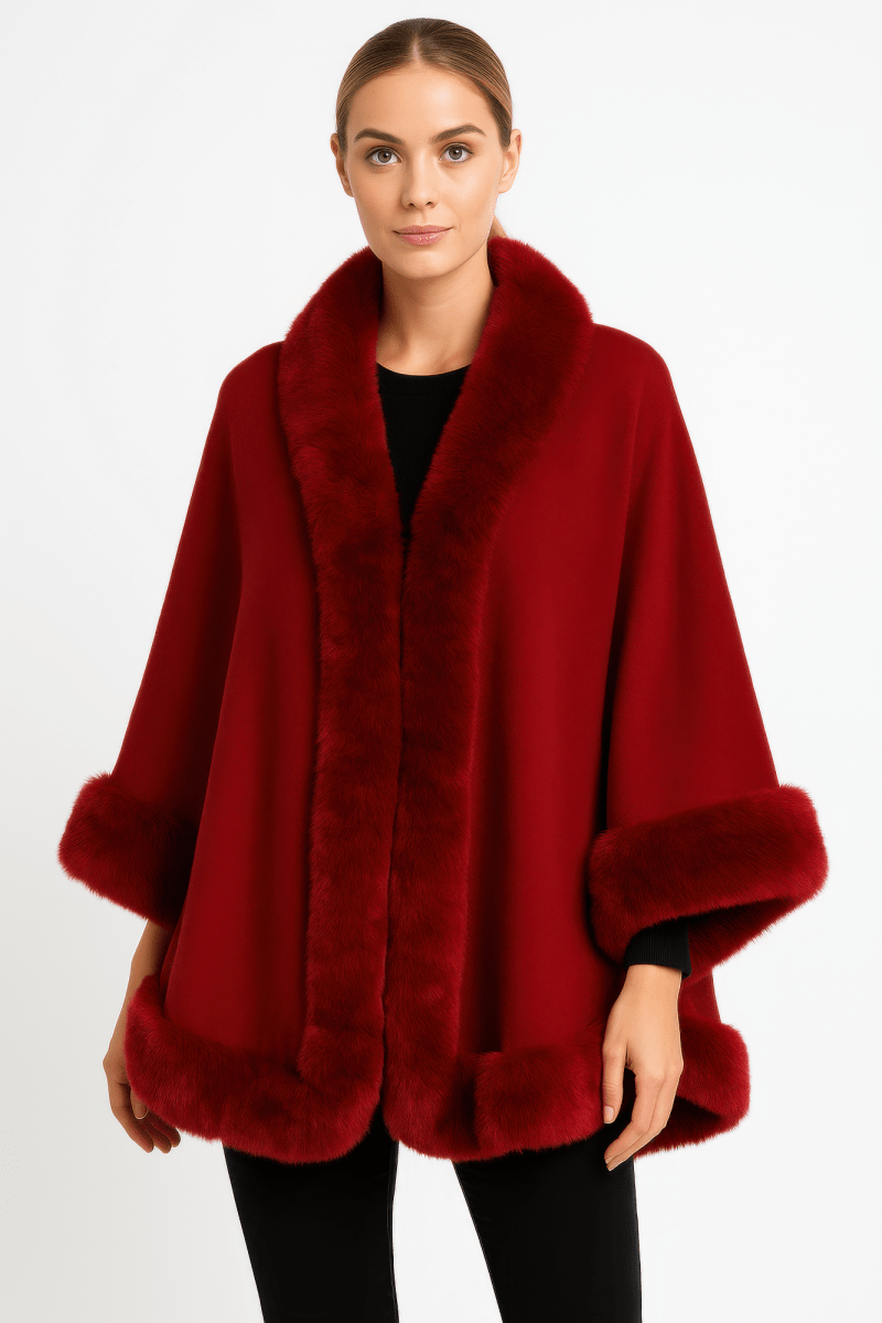 Women's Elegant Faux Fur Open - front Cape Jacket - AMVIM