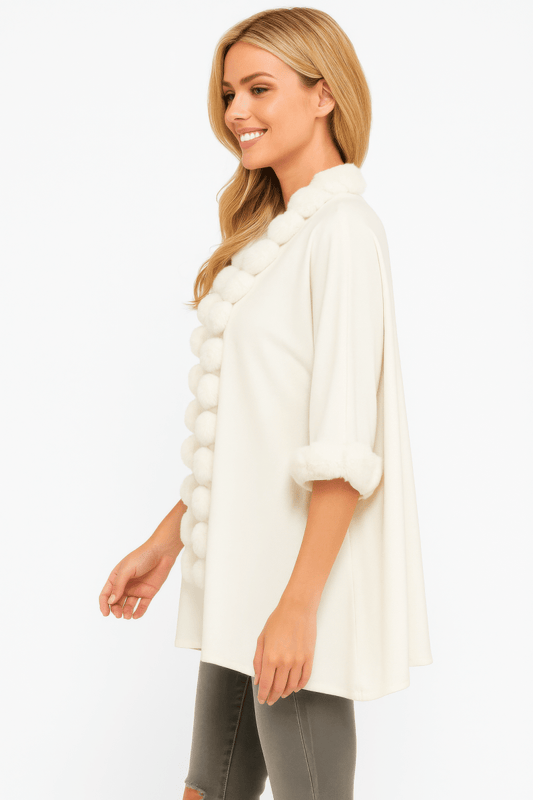 Women's Elegant Faux Fur Trim Open Cape – Cozy Layers - AMVIM
