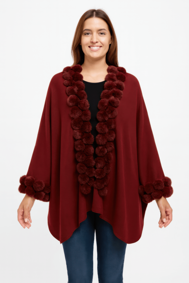 Women's Elegant Faux Fur Trim Open Cape – Cozy Layers - AMVIM