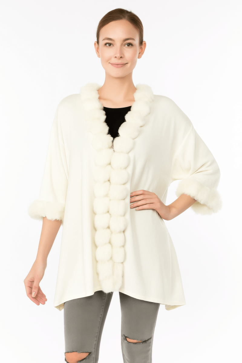 Women's Elegant Faux Fur Trim Open Cape – Cozy Layers - AMVIM