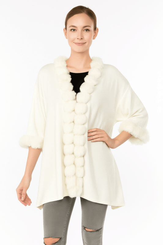 Women's Elegant Faux Fur Trim Open Cape – Cozy Layers - AMVIM