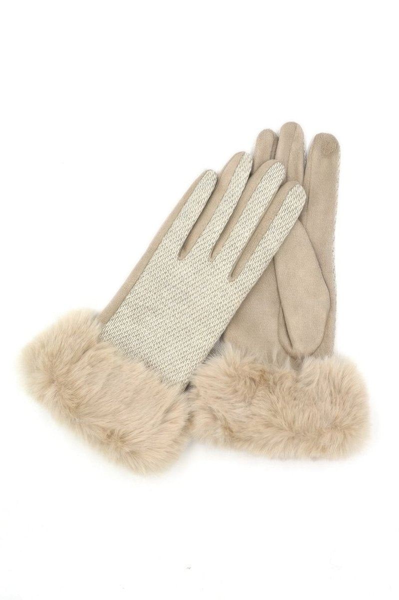 Women's Faux Fur Cuff Touchscreen Mixed Color Gloves - AMVIM