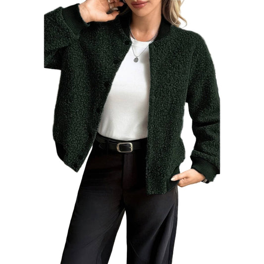 Women's Faux Sherpa Fuzzy Teddy Bomber Jacket Warm - AMVIM