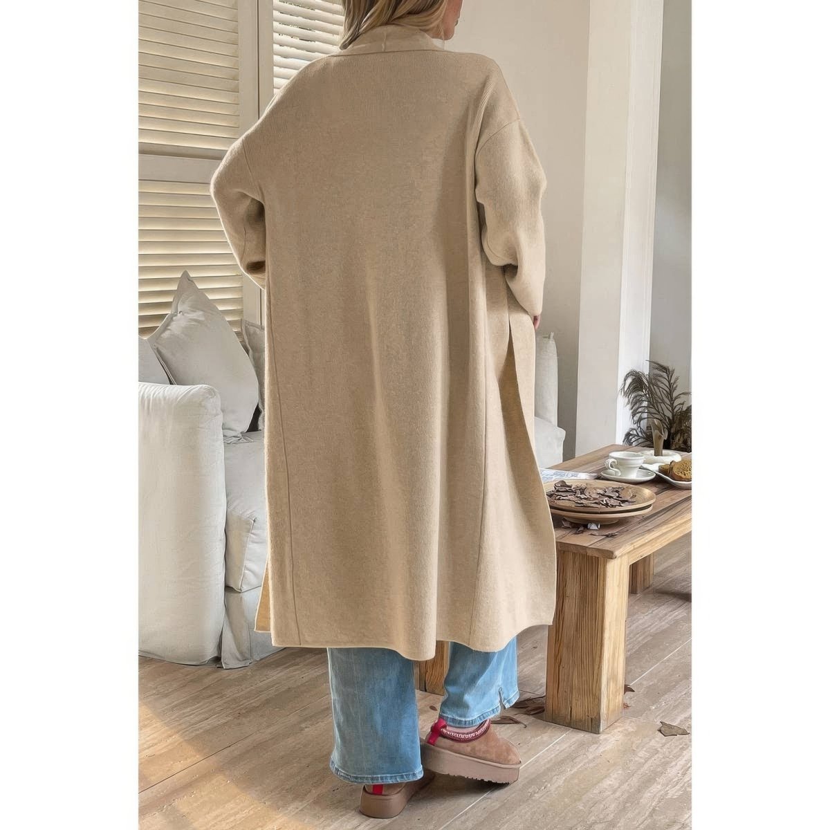 Women's Long Open Front Knit Cardigan with Relaxed Fit - AMVIM