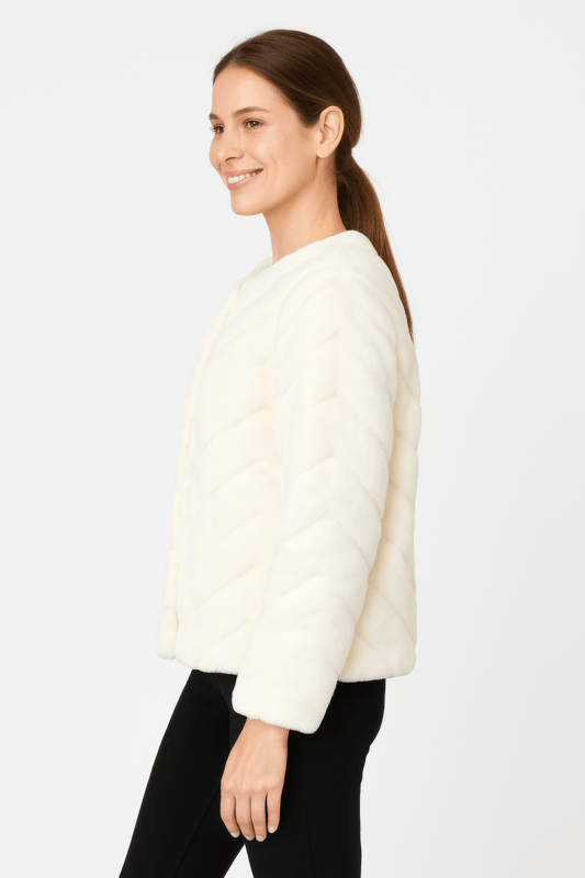 Women's Plush Textured Faux Fur Jacket with Satin Lining - AMVIM
