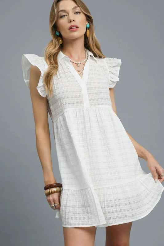 Women's Ruffle Cap Sleeve Textured Mini Dress for Summer - AMVIM