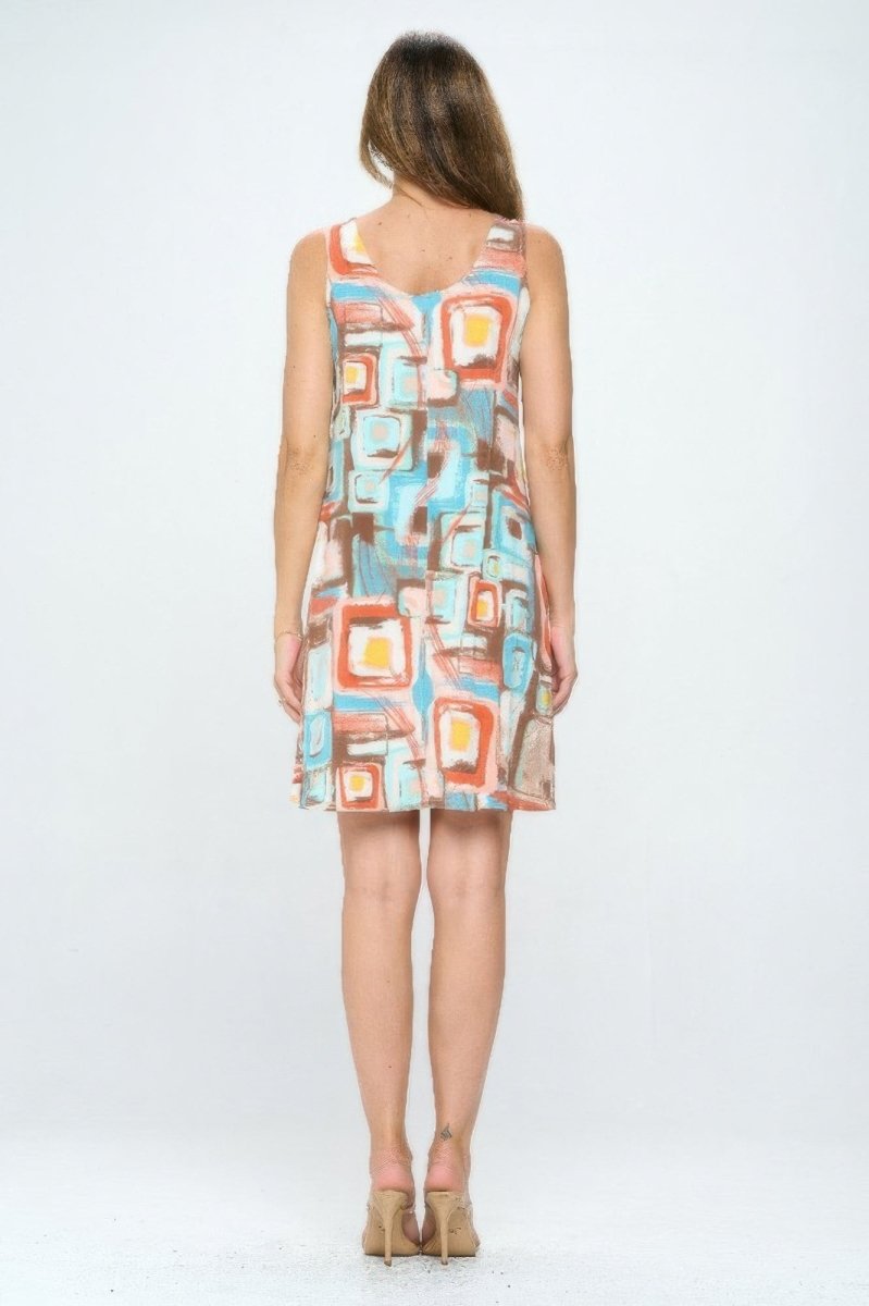 Women's Sleeveless Bns Print Tank Dress With Pockets - AMVIM