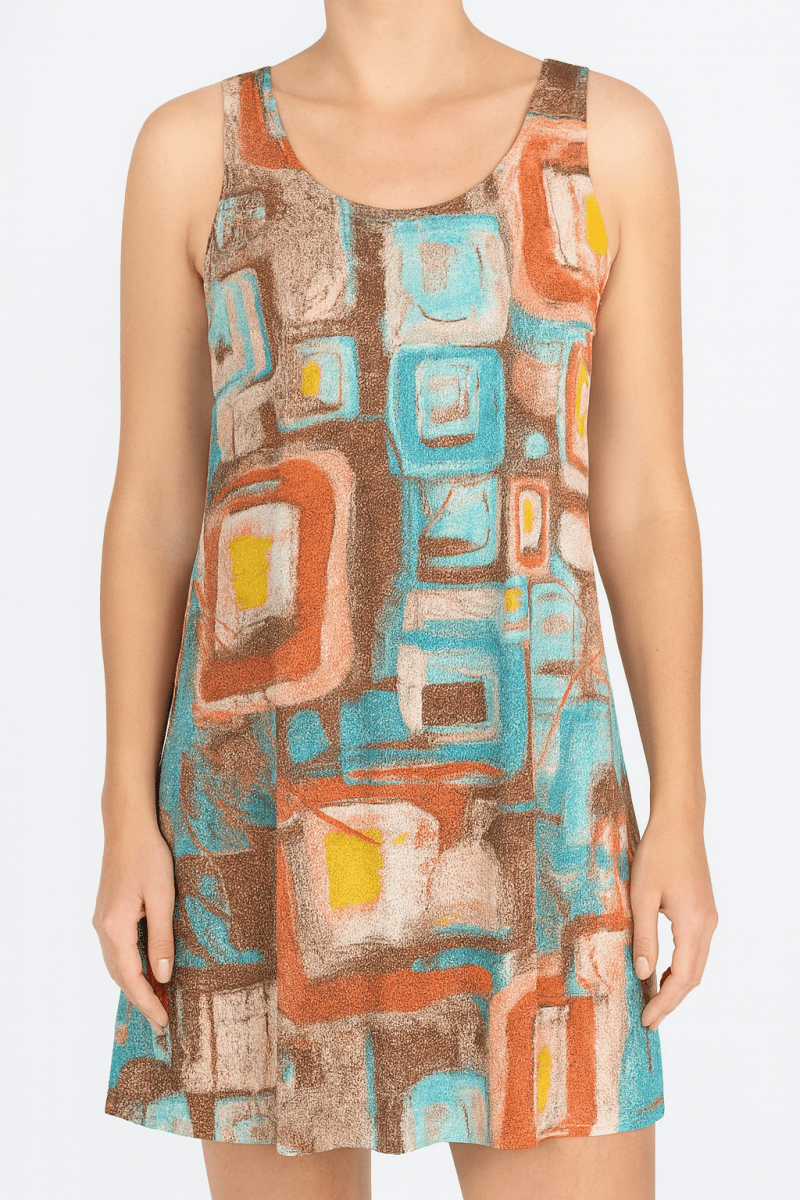 Women's Sleeveless Bns Print Tank Dress With Pockets - AMVIM
