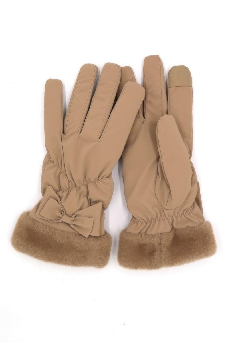 Women's Smart Touch Fleece Gloves with Faux Fur Cuff - AMVIM