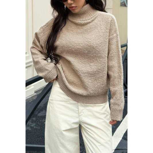 Women's Soft Knit Roll Neck Sweater with Long Sleeves - AMVIM
