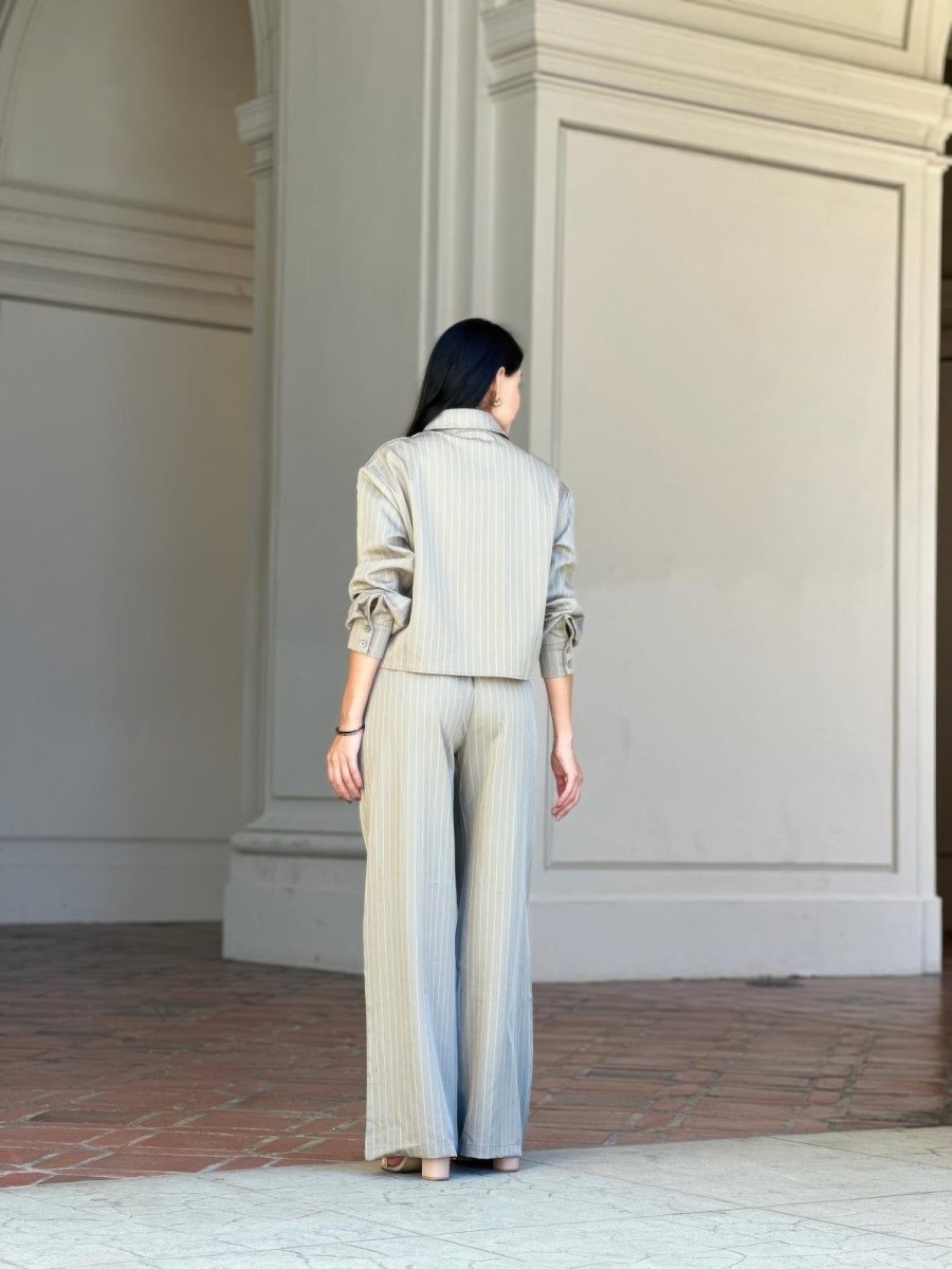 Women's Striped Two - Piece Set with Double Waistband Pants - AMVIM