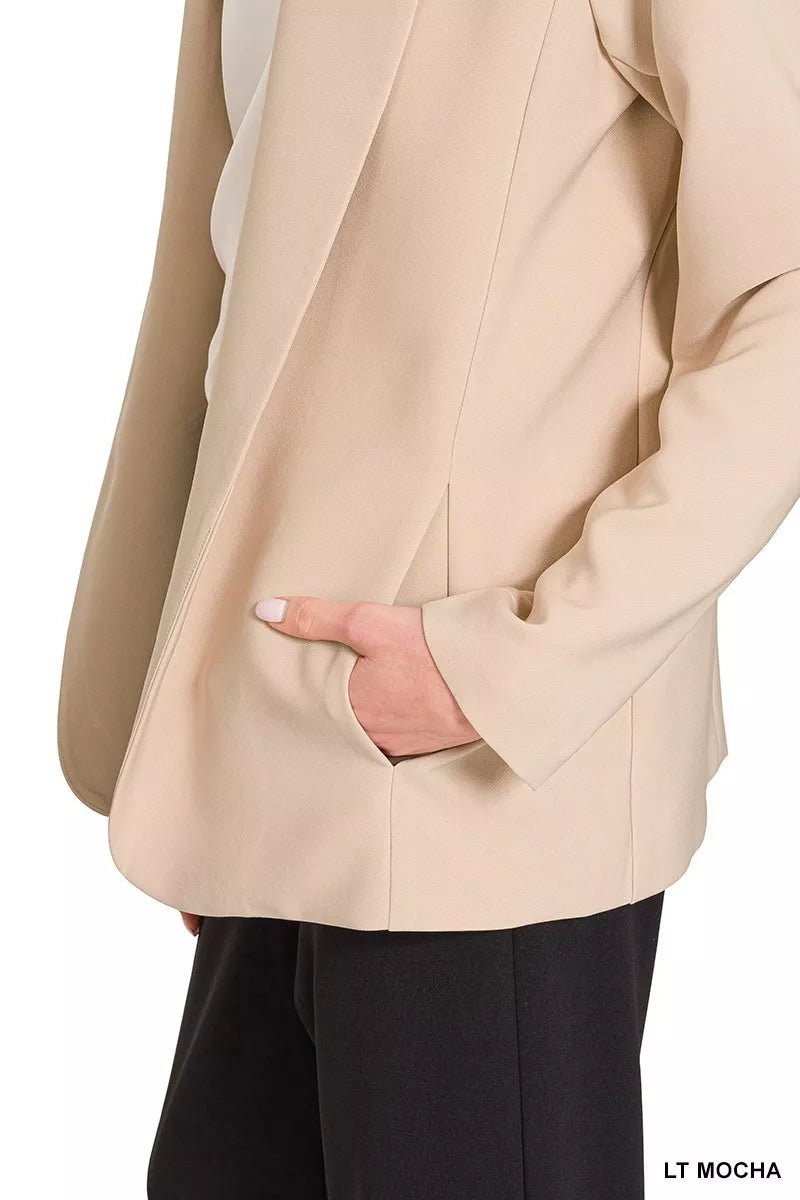 Womens Structured Open Front Long Sleeve Blazer with Lining - AMVIM