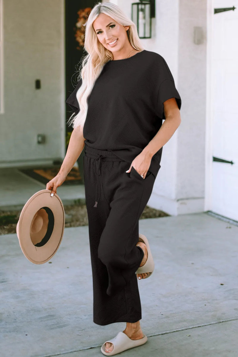 Women's Two - Piece Drawstring Lounge Set Outfit - AMVIM