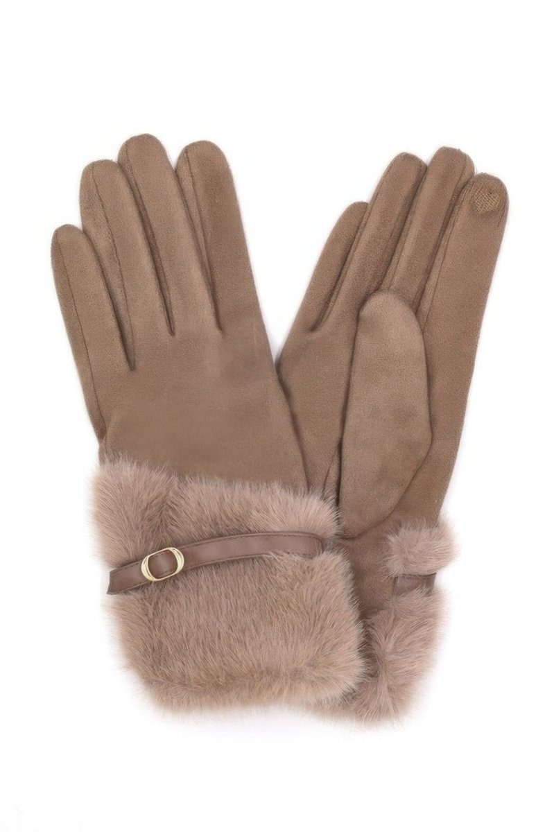 Women's Winter Faux Fur Smart Touch Gloves With Strap - AMVIM