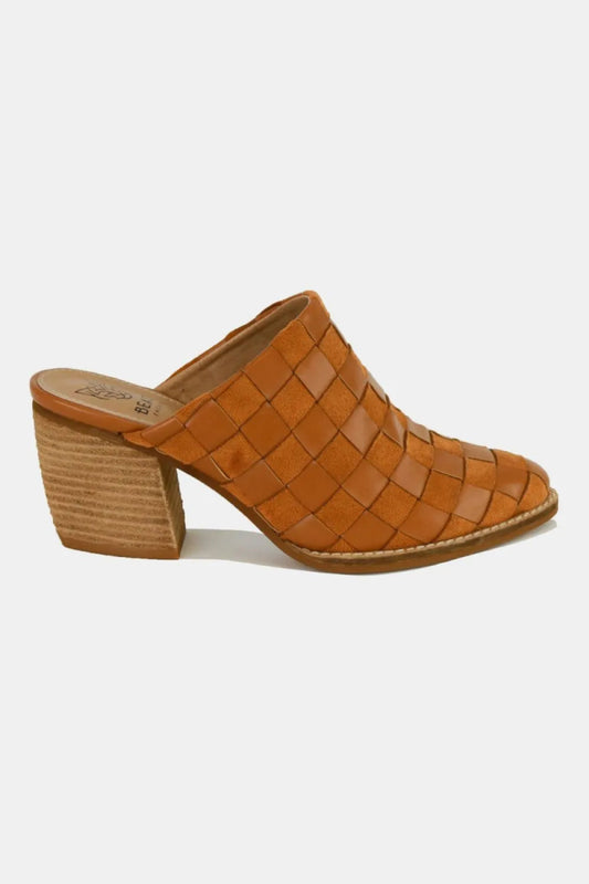Woven Checkerboard Block Heel Mule Shoes - AMVIM