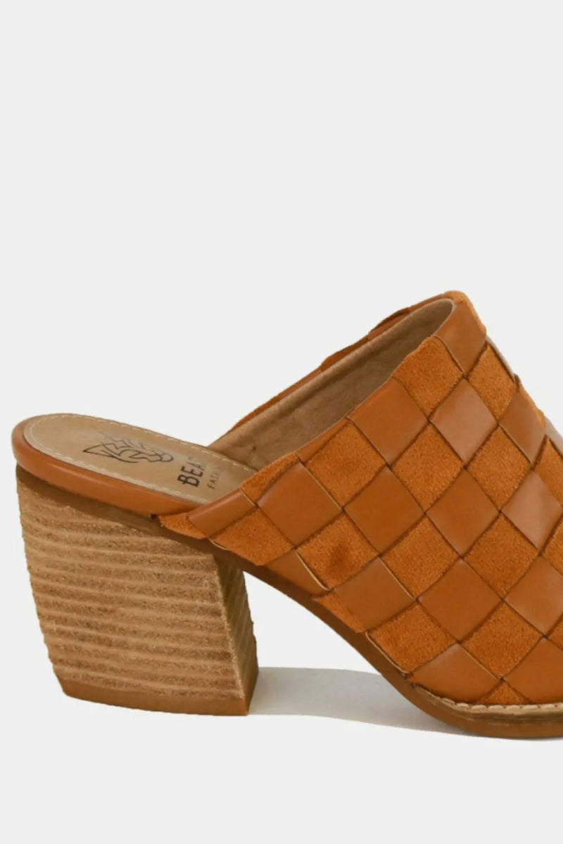 Woven Checkerboard Block Heel Mule Shoes - AMVIM