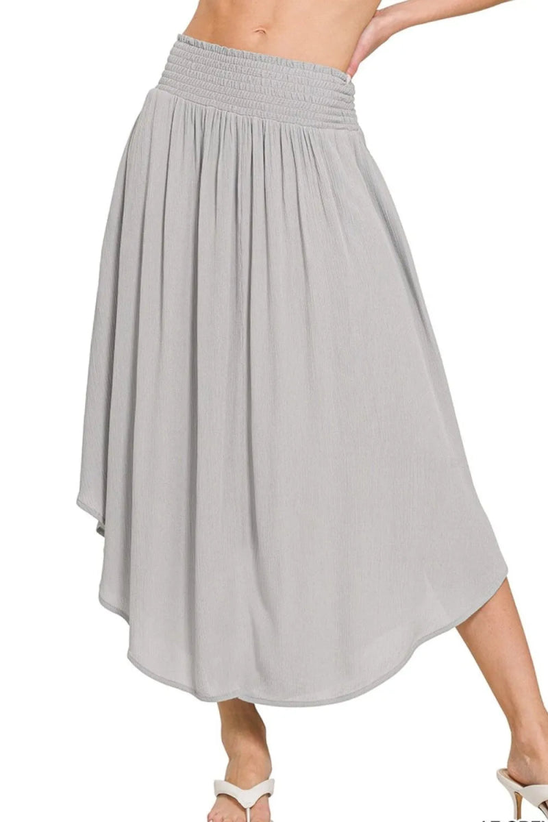 Woven Crinkle Smocked Waist Maxi Skirt with Pockets - AMVIM