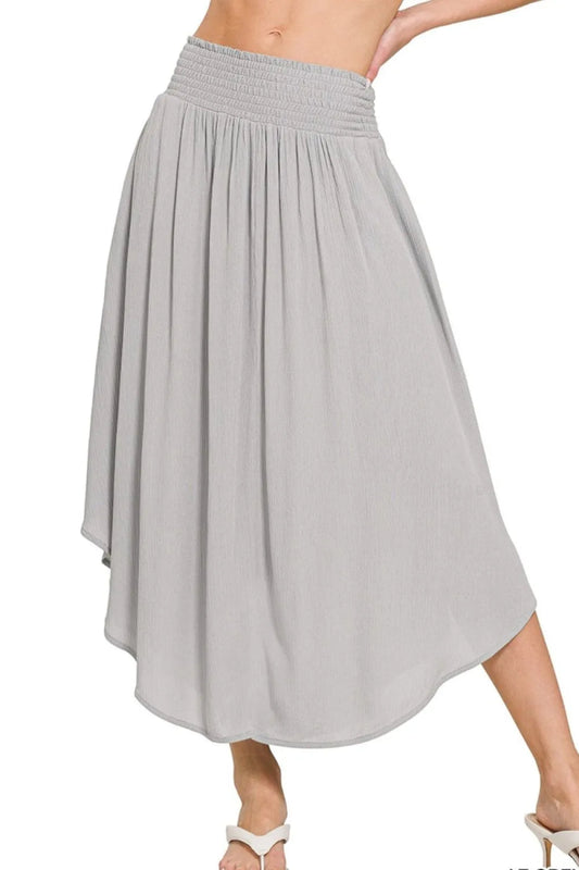 Woven Crinkle Smocked Waist Maxi Skirt with Pockets - AMVIM