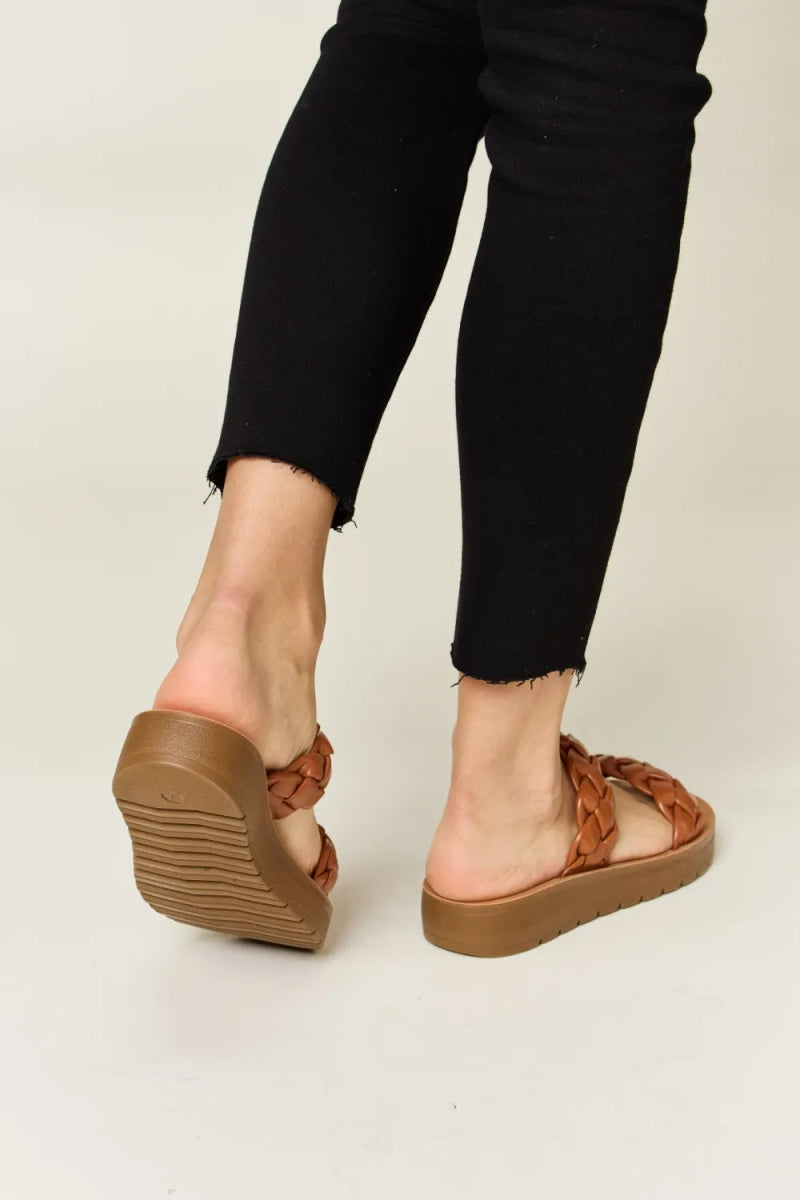 Woven dual band platform sandals for women – flat heel 1 inch - AMVIM