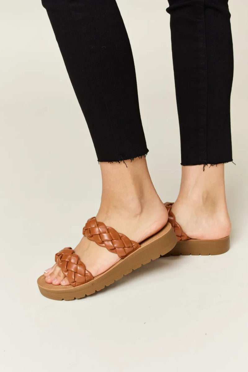 Woven dual band platform sandals for women – flat heel 1 inch - AMVIM