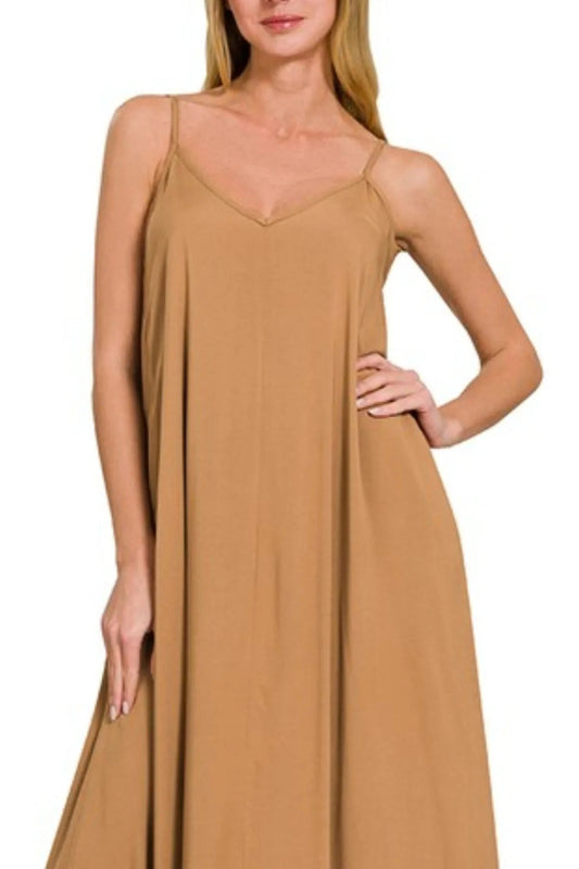 Zenana Woven Arc Hem Cami Dress With Flowy Pockets - AMVIM