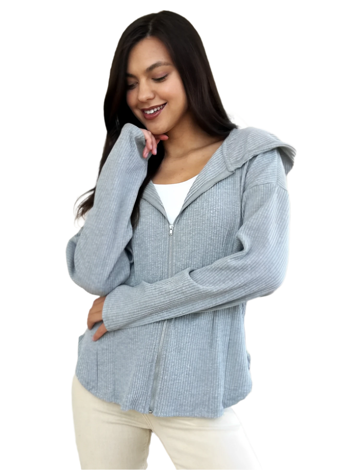 Zip Front Hooded Cotton Jacket with Drawstring for Layering Comfort - AMVIM