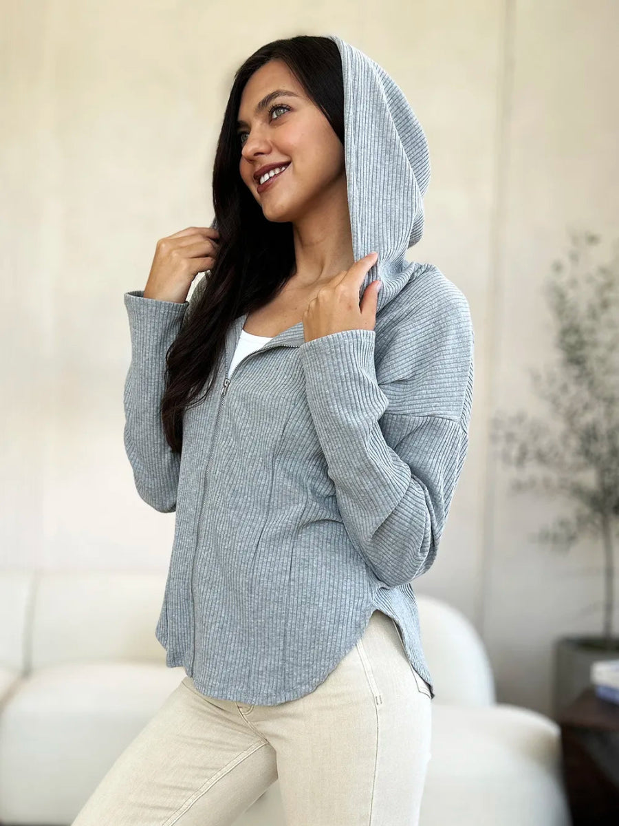 Zip Front Hooded Cotton Jacket with Drawstring for Layering Comfort - AMVIM