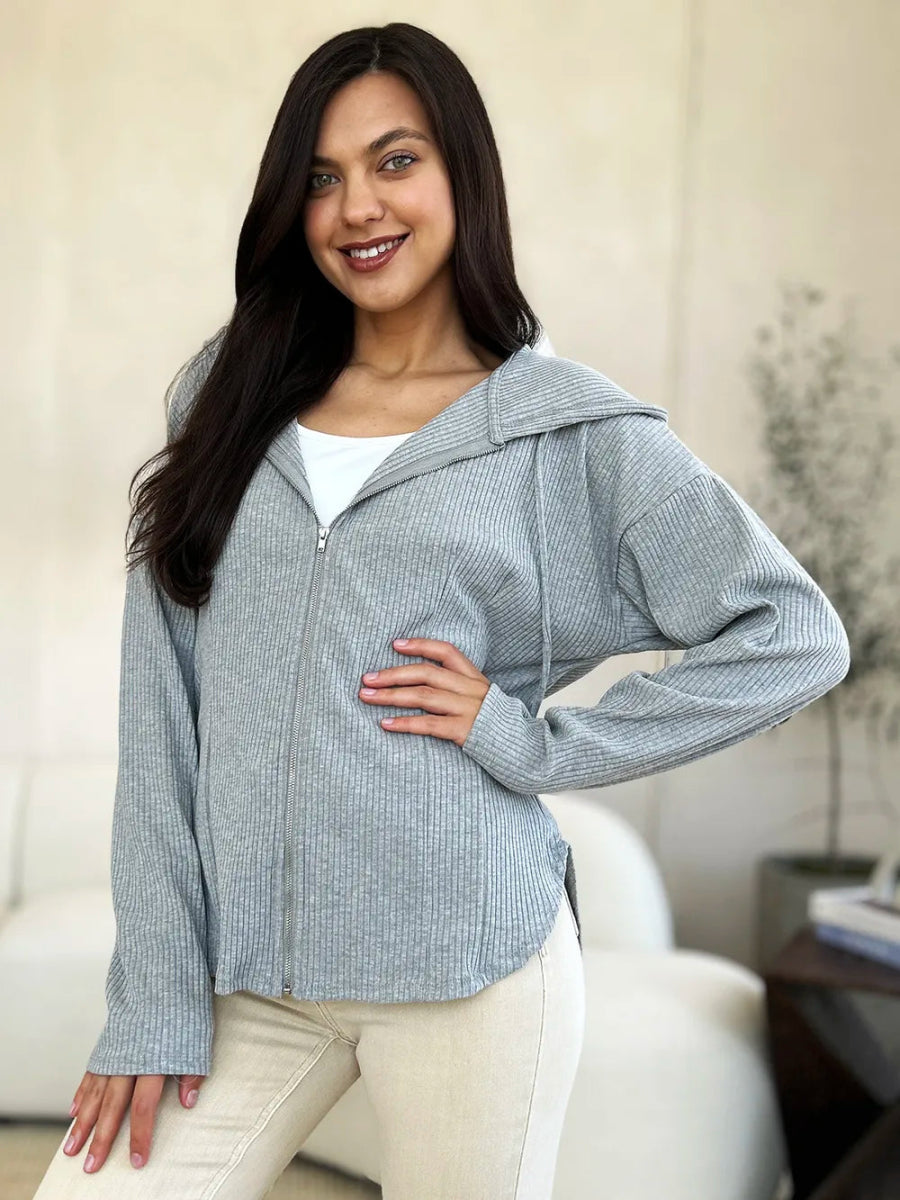 Zip Front Hooded Cotton Jacket with Drawstring for Layering Comfort - AMVIM