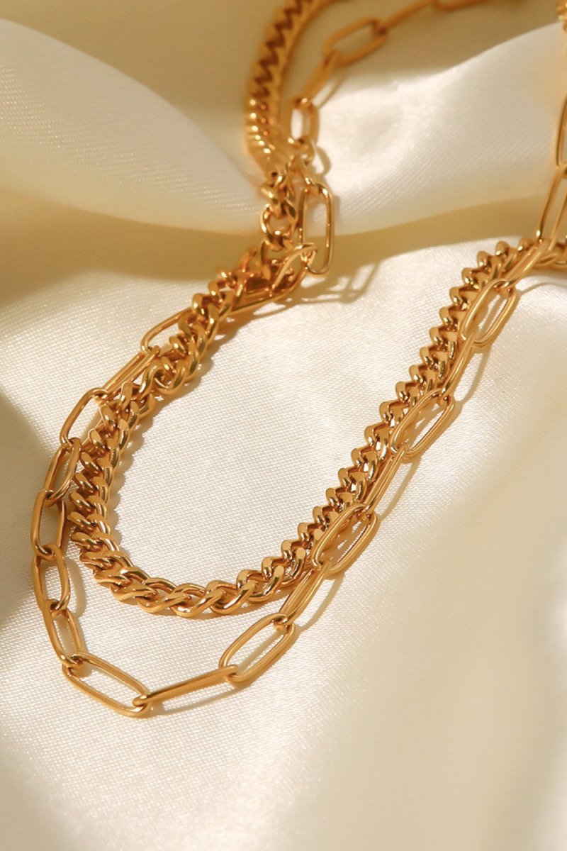 18K Gold Plated Layered Chain Necklace - AMVIM