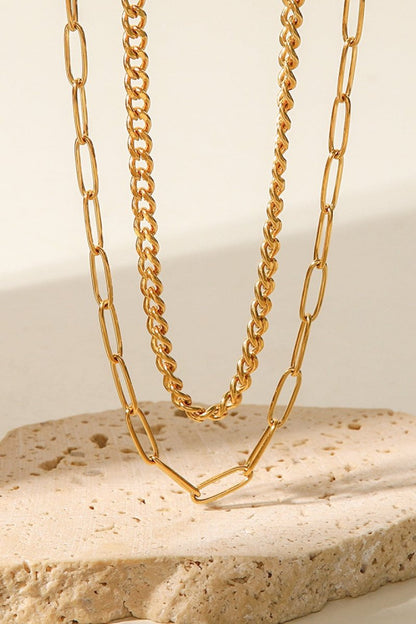 18K Gold Plated Layered Chain Necklace - AMVIM