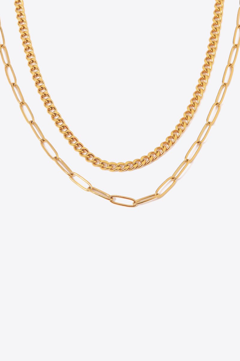 18K Gold Plated Layered Chain Necklace - AMVIM