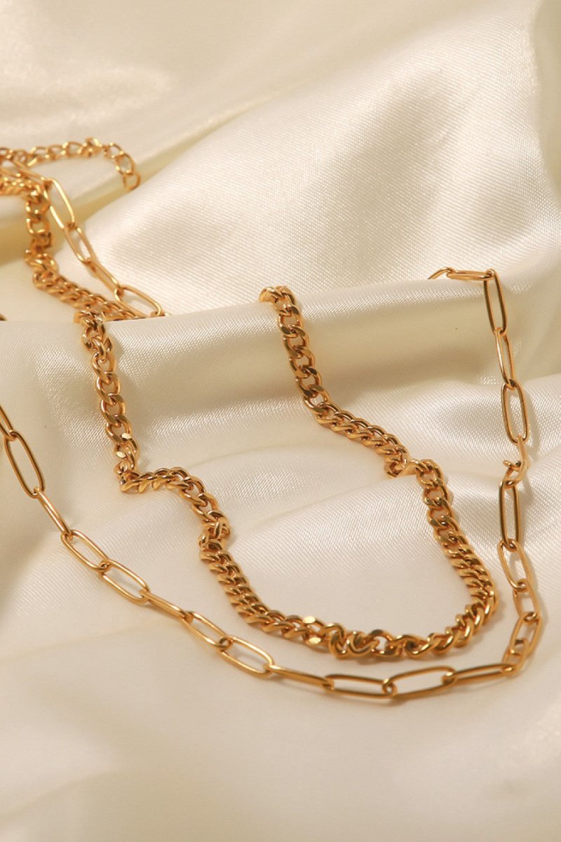 18K Gold Plated Layered Chain Necklace - AMVIM