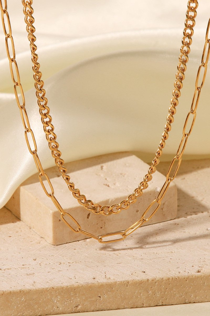 18K Gold Plated Layered Chain Necklace - AMVIM