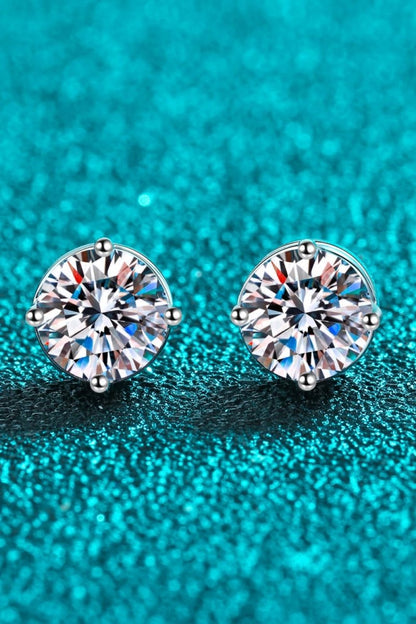 2 Carat Moissanite Rhodium-Plated Stud Earrings - AMVIM